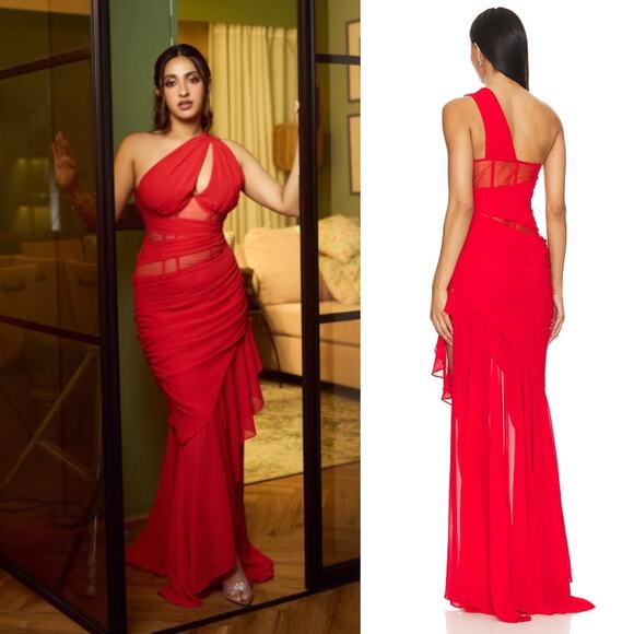 NBD | Christian Gown in Red Asymmetrical Corset Maxi Dress S - Picture 1 of 16